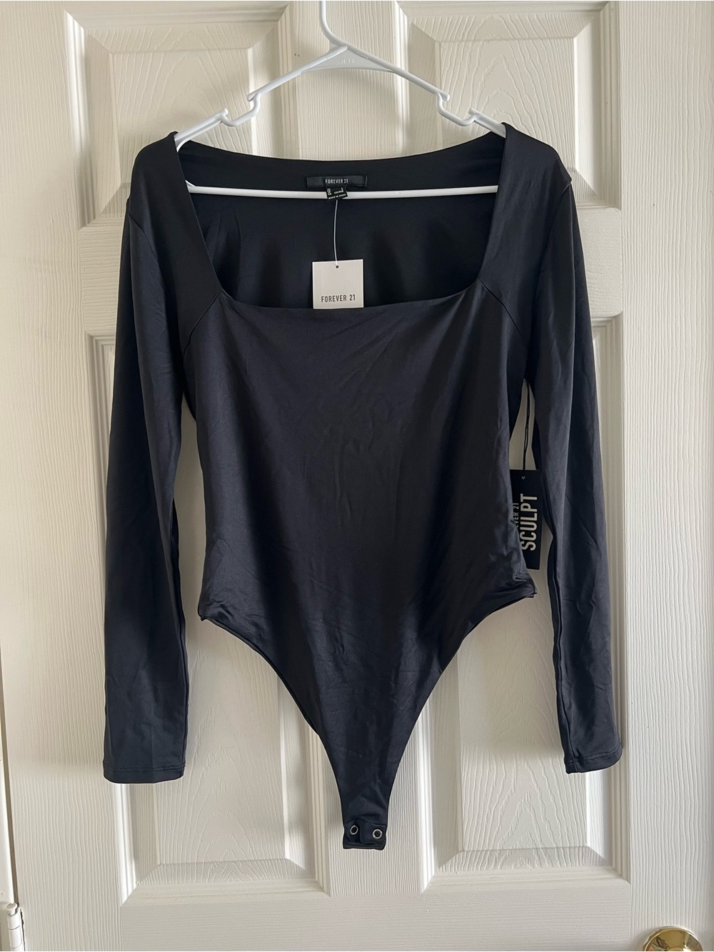 Forever 21 Black Square Neck Long-Sleeve Sculpt Bodysuit